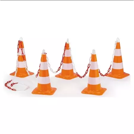 Kit de 5 cônes de signalisation à 2 bandes + chaîne
