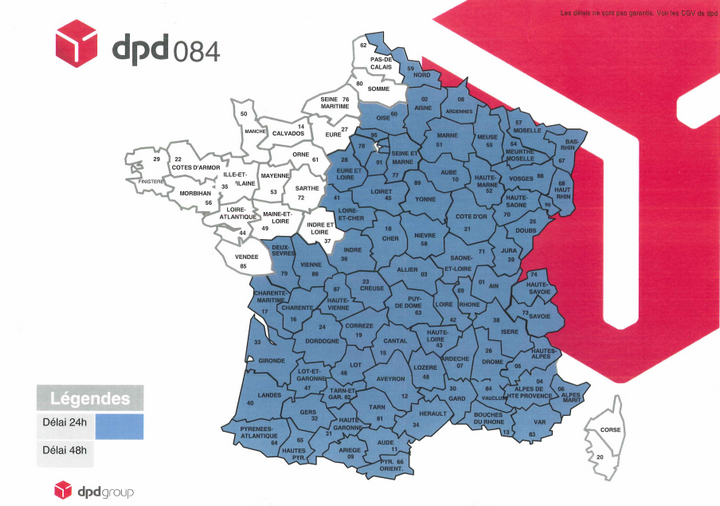 Carte des délais de livraison DPD Carte des délais de livraison DPD