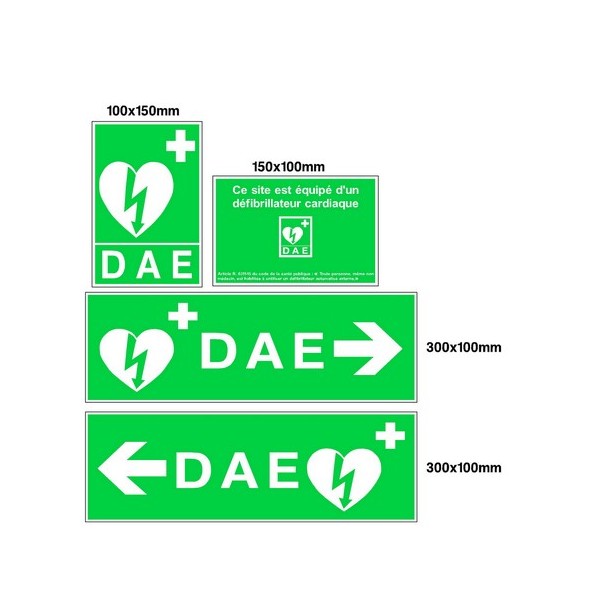 Jeu complet de signaltique murale dfibrillateur (DAE) - PVC