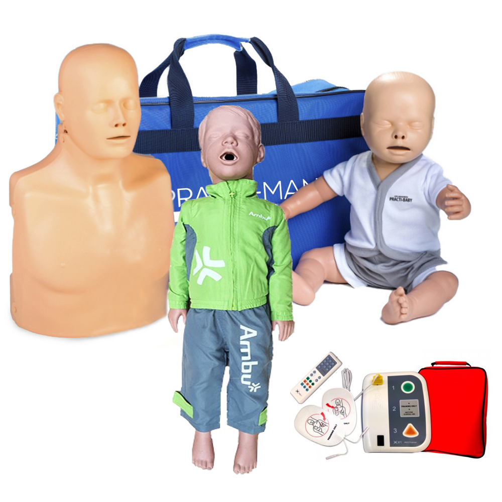 Pack 3 Mannequins de formation RCP Version Plus + Dfibrillateur