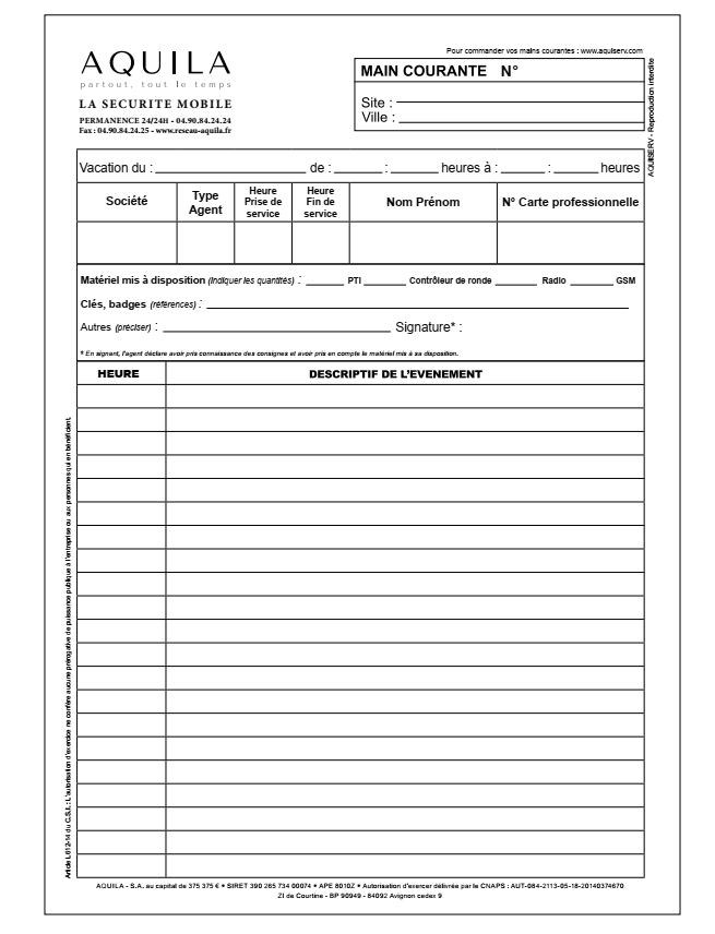 Main courante papier AQUILA 100 feuillets